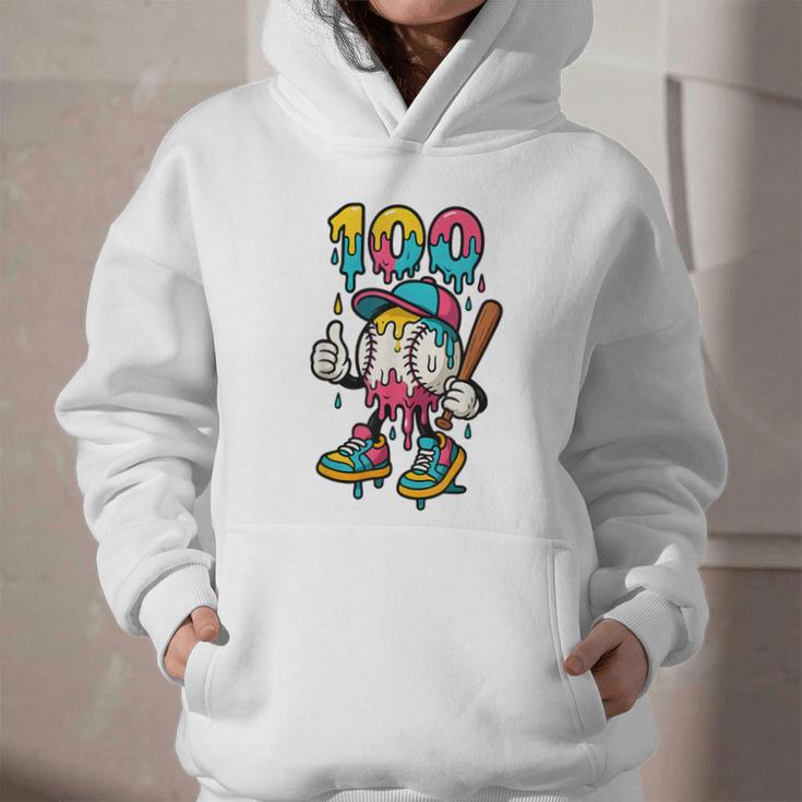 Ice Cream Drip Baseball Party 100 Days Of School Teacher Graphic Youth Hoodie