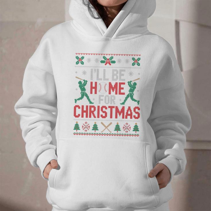 I’Ll Be Home For Christmas Baseball Ugly Sweater Art Graphic Youth Hoodie