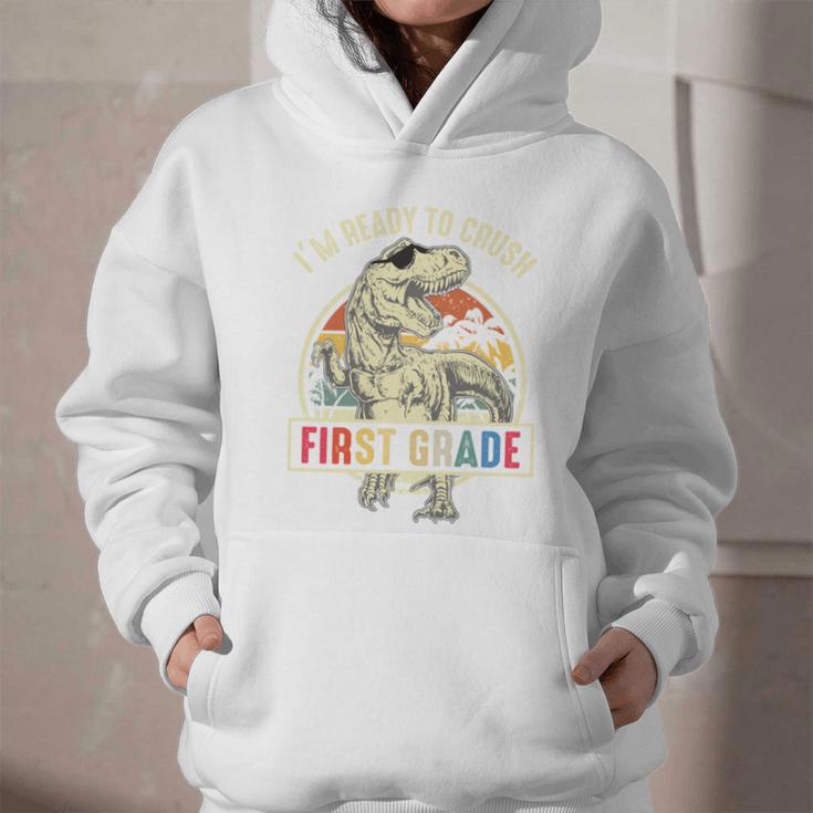 I'm Ready To Crush First Grade DinosaurRex Back To School Performance Graphic Youth Hoodie I'm Ready To Crush First Grade DinosaurRex Back To School Performance Graphic Youth Hoodie