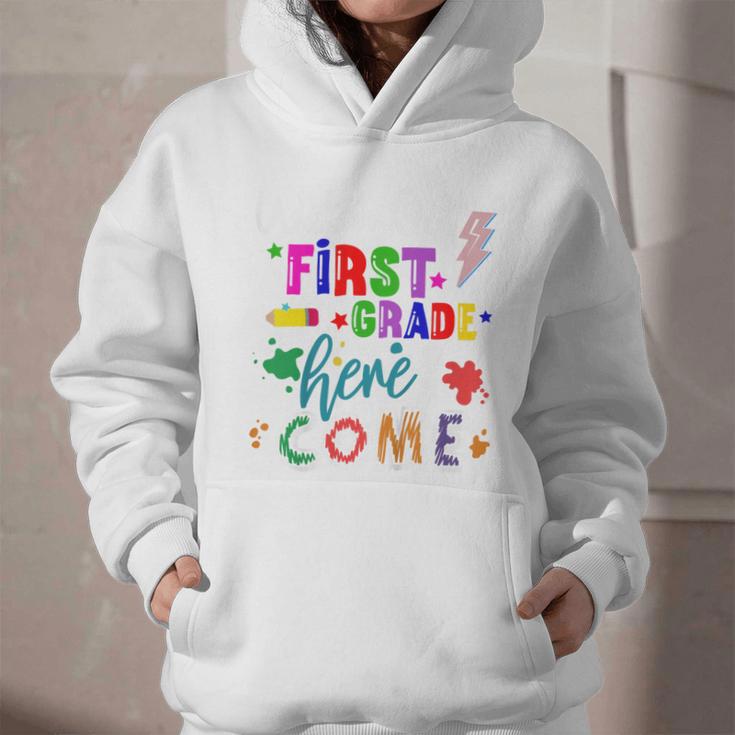Kids Watch Out First Grade Here I Come 1st Grade Back To School Graphic Youth Hoodie