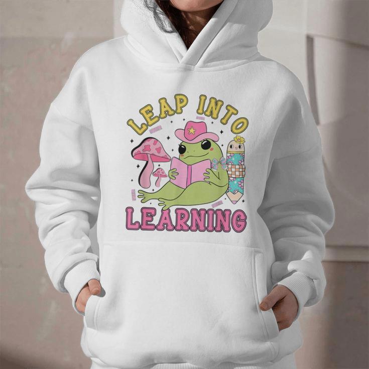 Leap Into Learning Cute Frog Kawaii Back To School Kids Graphic Youth Hoodie