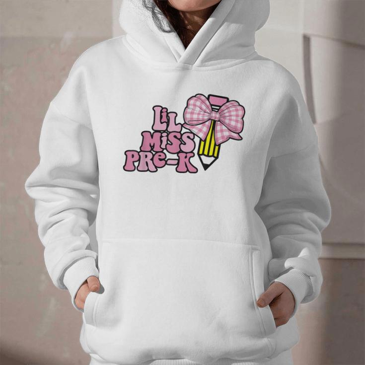 LiL Miss Pre-K Back To School Girls Coquette Bow First Day Graphic Youth Hoodie LiL Miss Pre-K Back To School Girls Coquette Bow First Day Graphic Youth Hoodie