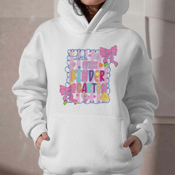 Little Miss Kindergarten Kids Girls Coquette Back To School Graphic Youth Hoodie Little Miss Kindergarten Kids Girls Coquette Back To School Graphic Youth Hoodie