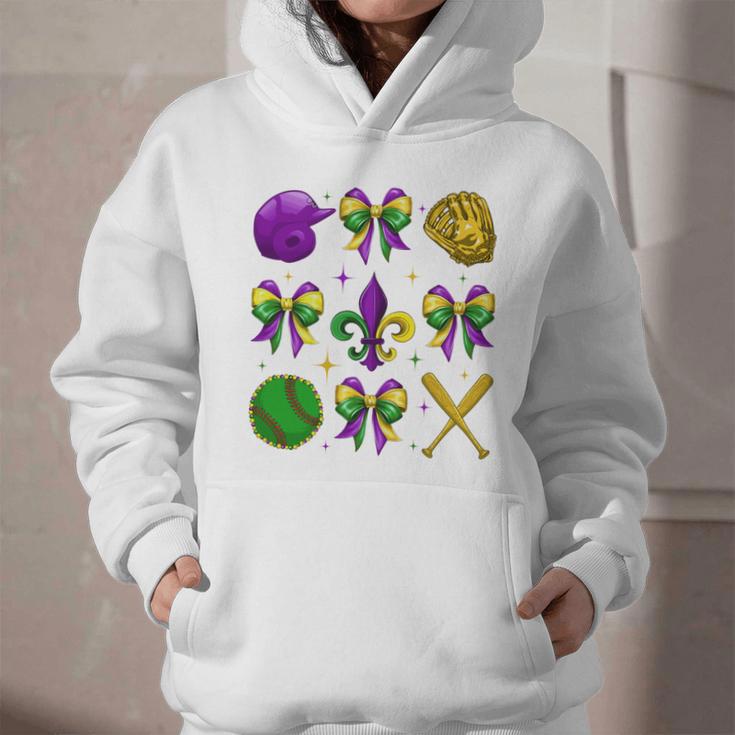 Mardi Gras Baseball Coquette Bow Fat Tuesday Parade Girls Graphic Youth Hoodie