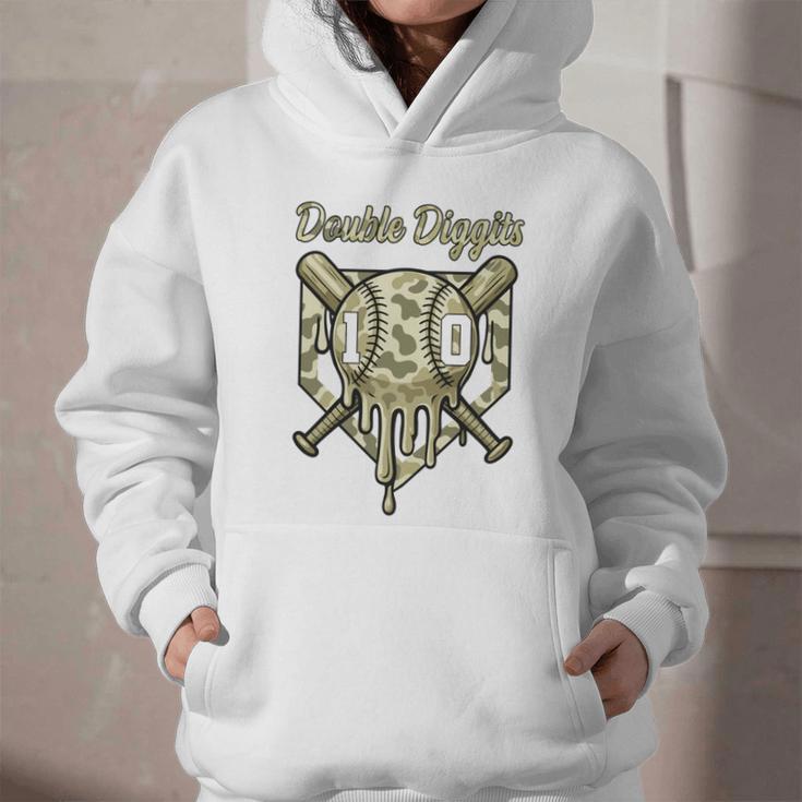Old School Camo Baseball Drip Double Digits 10th Birthday Graphic Youth Hoodie
