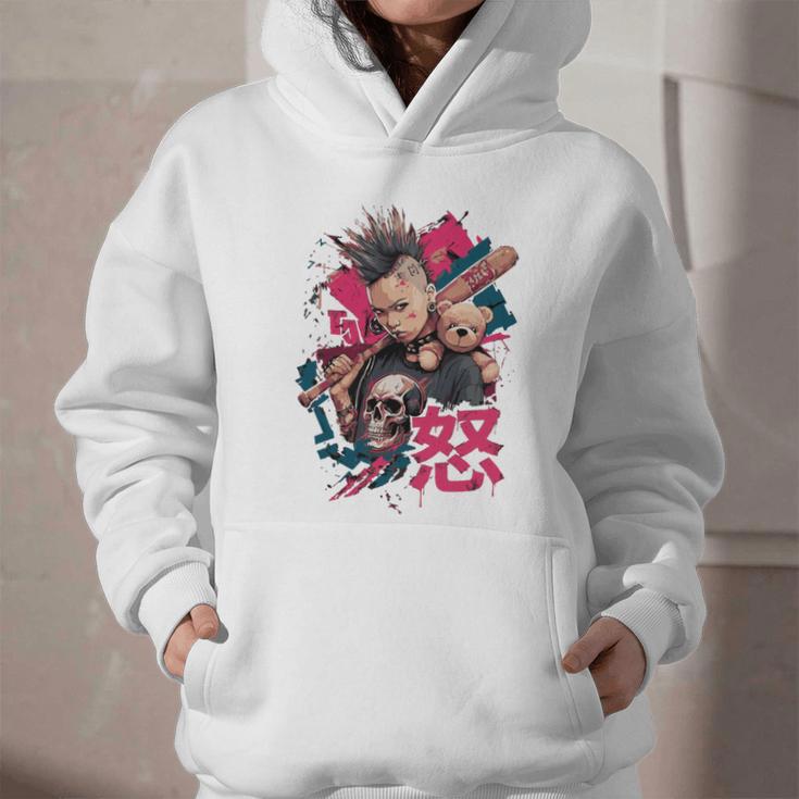Punk Girl With Anger Kanji And Baseball Bat Graphic Youth Hoodie Punk Girl With Anger Kanji And Baseball Bat Graphic Youth Hoodie