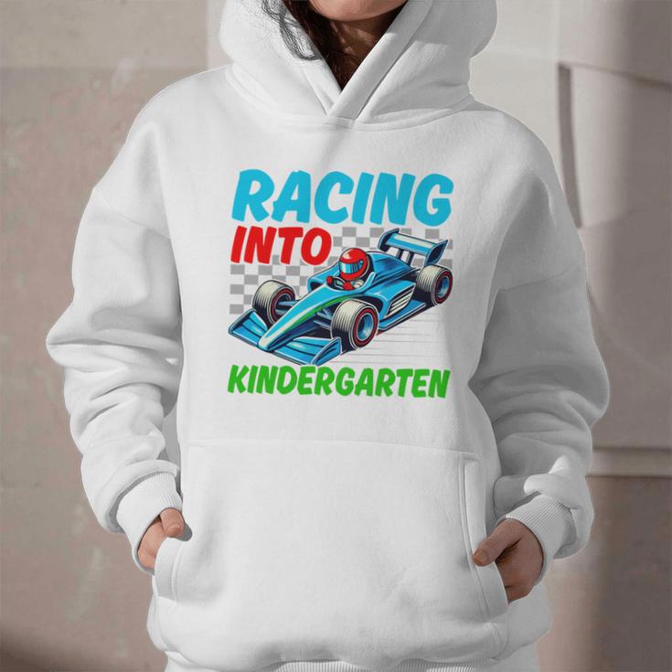 Racing Into Kindergarten Race Car Driver Back To School Performance Graphic Youth Hoodie Racing Into Kindergarten Race Car Driver Back To School Performance Graphic Youth Hoodie