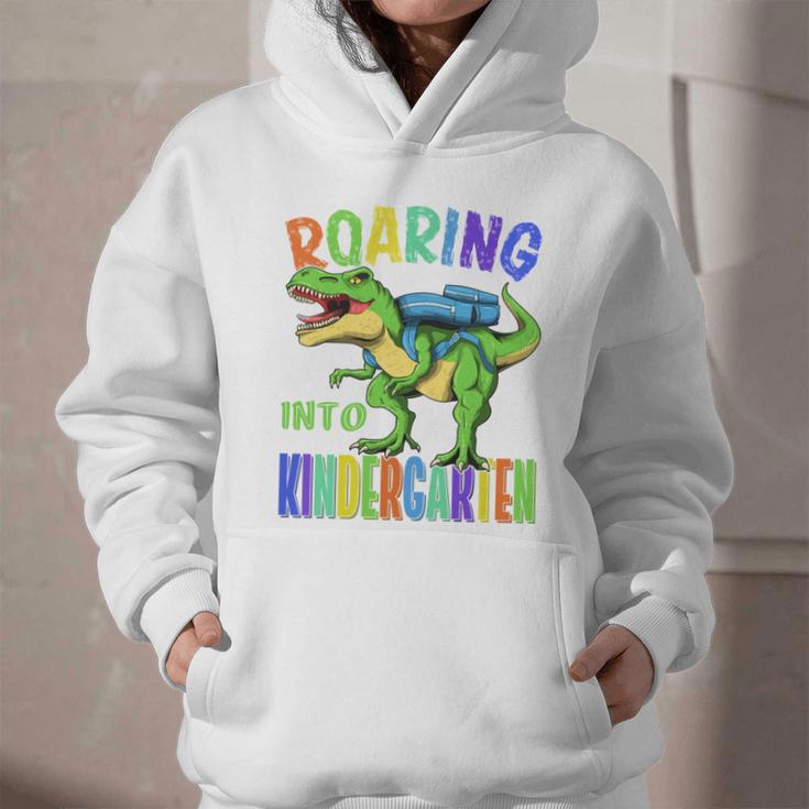 Roaring Into Kindergarten DinosaurRex Back To School Boys Performance Graphic Youth Hoodie