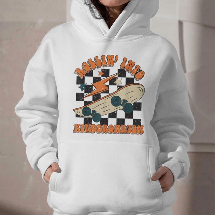 Rolling Into Kindergarten Retro Groovy Back To School Kids Graphic Youth Hoodie Rolling Into Kindergarten Retro Groovy Back To School Kids Graphic Youth Hoodie