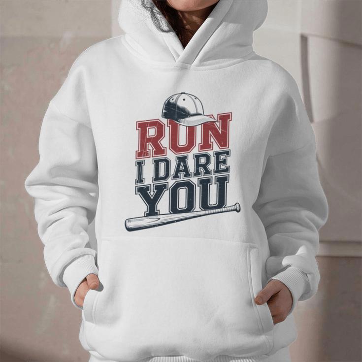 Run I Dare You Baseball Catcher Player Fan Graphic Youth Hoodie