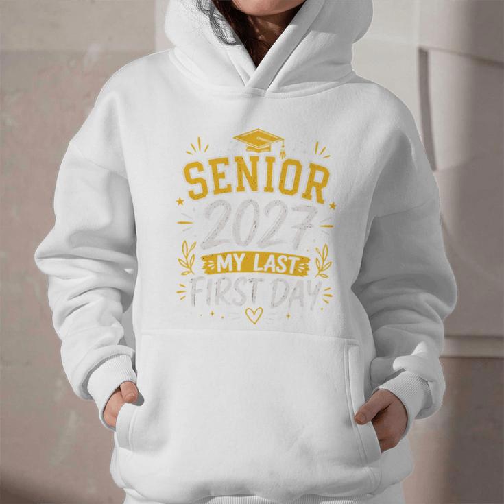 Senior 2027 My Last First Day Class Of 27 Back To School Graphic Youth Hoodie Senior 2027 My Last First Day Class Of 27 Back To School Graphic Youth Hoodie