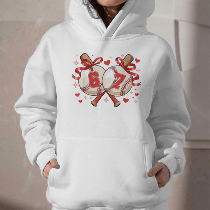 Six Seven 67 Meme Baseball Coquette Bow Valentine Graphic Youth Hoodie Six Seven 67 Meme Baseball Coquette Bow Valentine Graphic Youth Hoodie