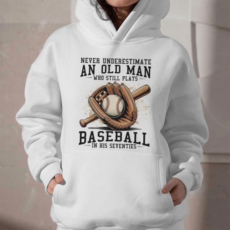 Never Underestimate Old Man Plays Baseball In His Seventies Graphic Youth Hoodie
