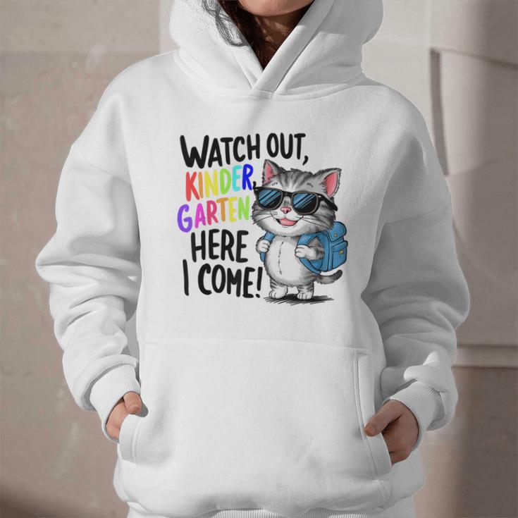 Watch Out Kindergarten Here I Come Cute Cat Back To School Graphic Youth Hoodie Watch Out Kindergarten Here I Come Cute Cat Back To School Graphic Youth Hoodie
