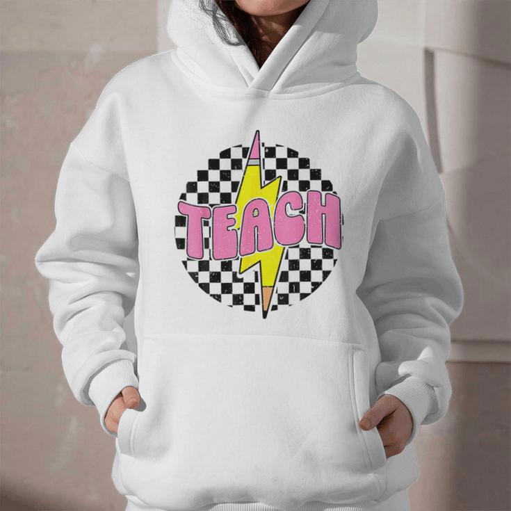 Women Checkered Teach Pencil Lightning Bolt Back To School Graphic Youth Hoodie Women Checkered Teach Pencil Lightning Bolt Back To School Graphic Youth Hoodie