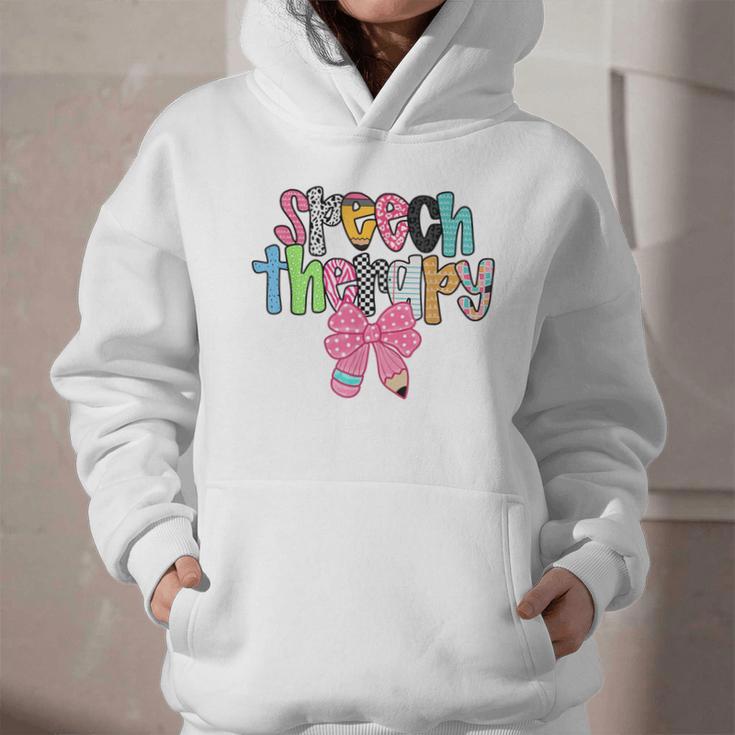 Women Speech Therapy Coquette Bow Pencil Back To School SLP Graphic Youth Hoodie Women Speech Therapy Coquette Bow Pencil Back To School SLP Graphic Youth Hoodie