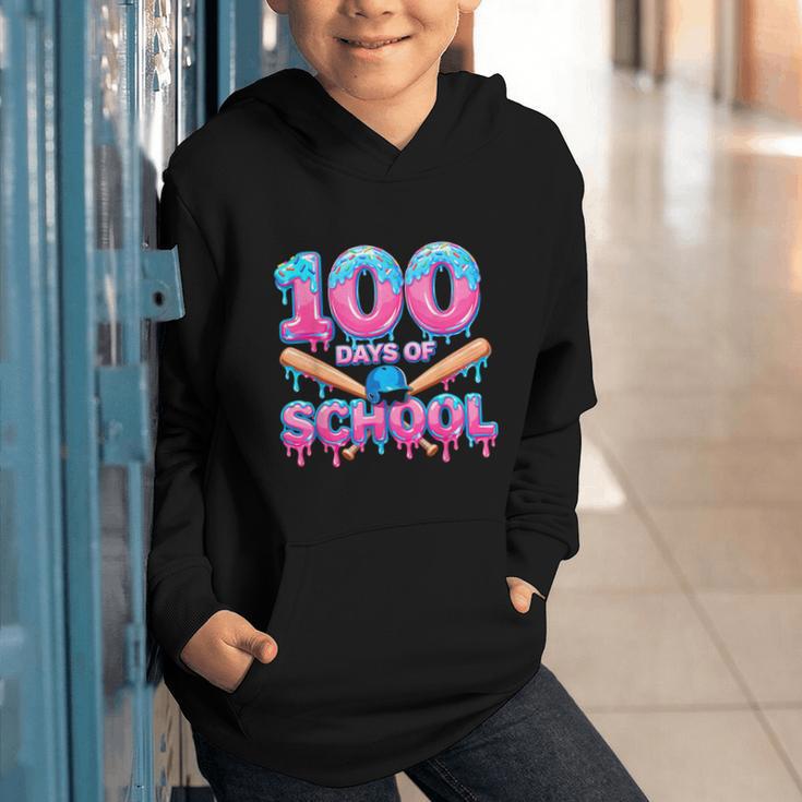 100 Days Of School Baseball Dripping Ice Cream 100th Day Graphic Youth Hoodie