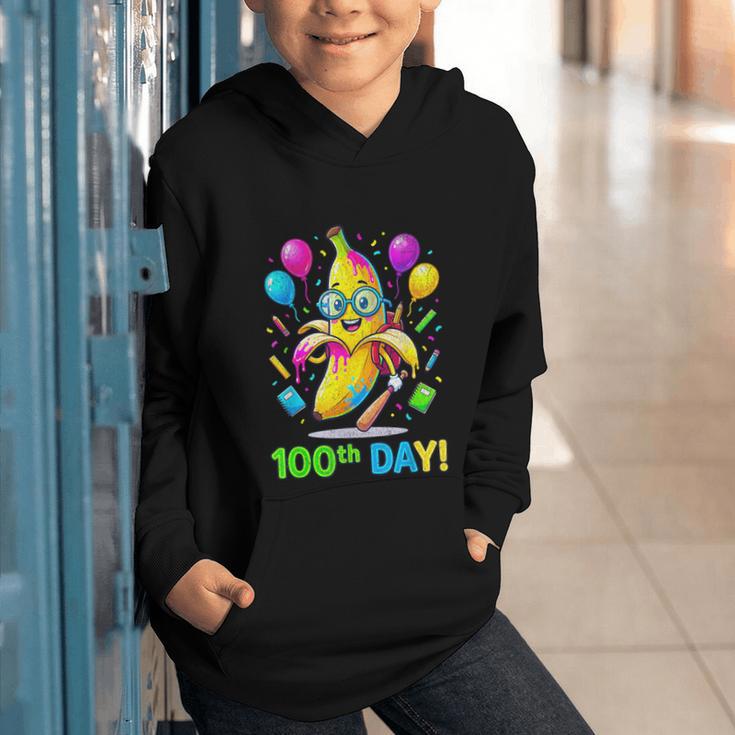 100th Day Of School Banana Baseball Drip For Kids Youth Girl Graphic Youth Hoodie