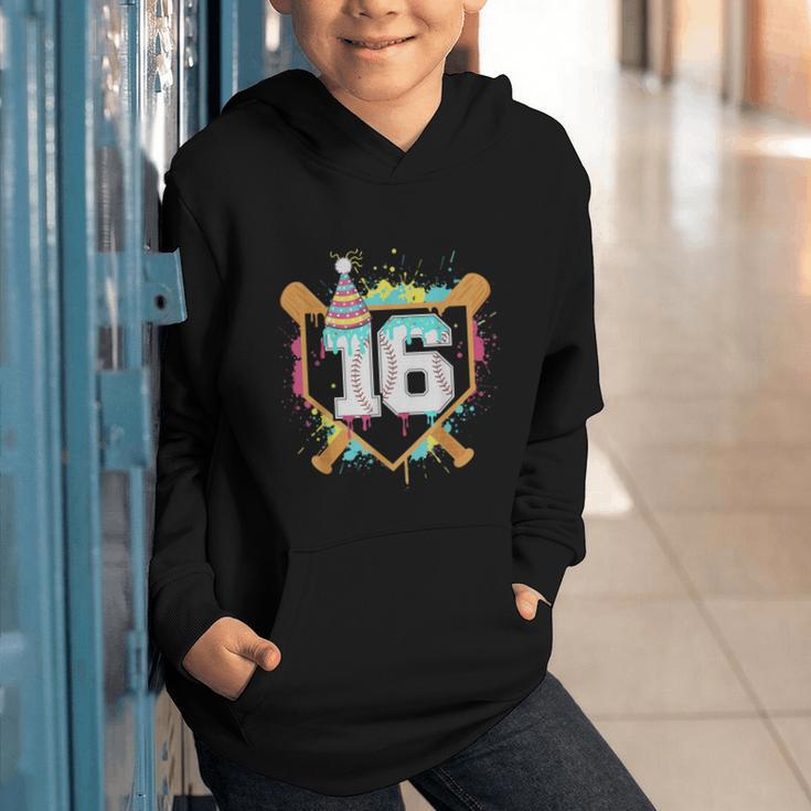 16th Birthday Baseball Drip Number 16 Year Old Birthday Boy Graphic Youth Hoodie