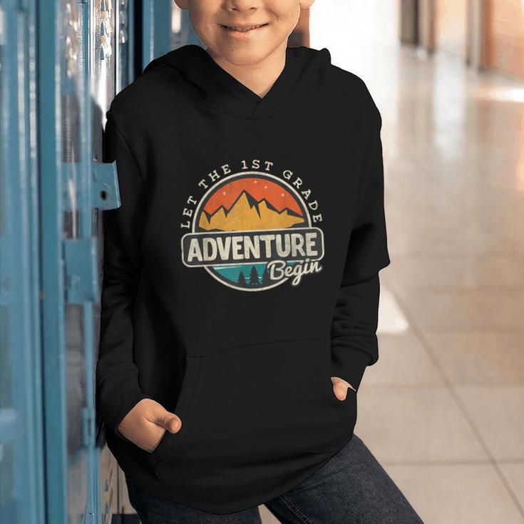 1st First Grade Shirt Adventure Begin Back To School Graphic Youth Hoodie