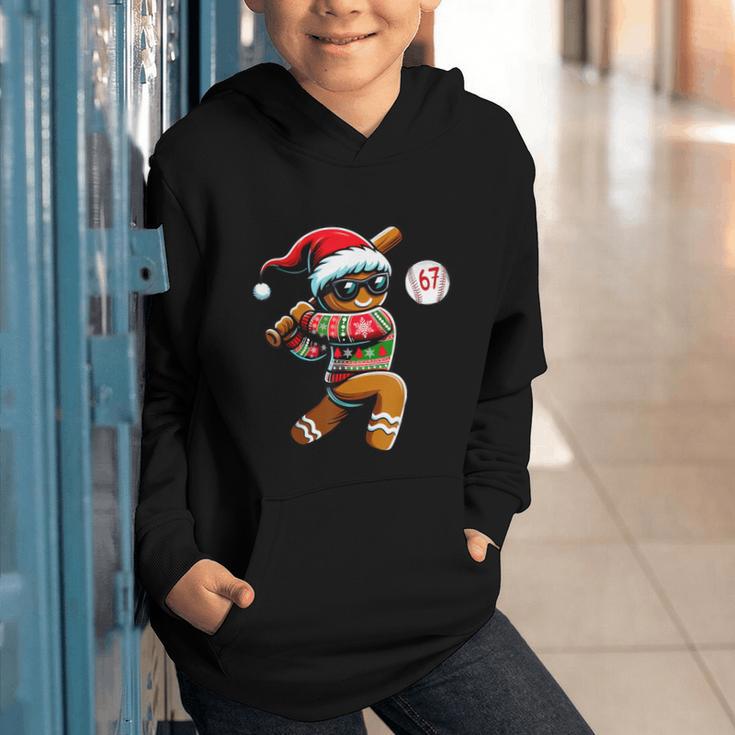 67 Gingerbread Man Playing Baseball Christmas 6 7 Meme Graphic Youth Hoodie