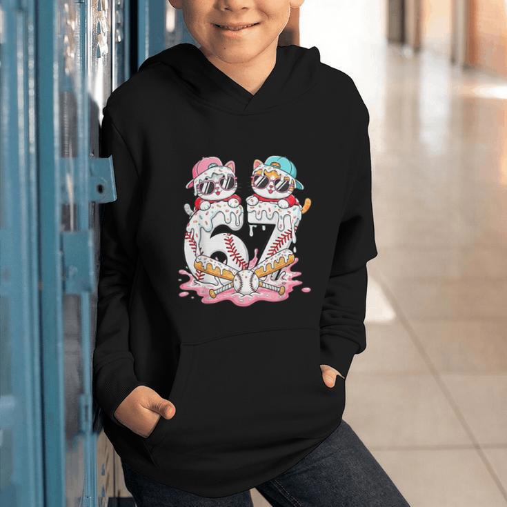 67 Meme Kawaii Cats Baseball Ice Cream Drip 6 7 Kids Graphic Youth Hoodie