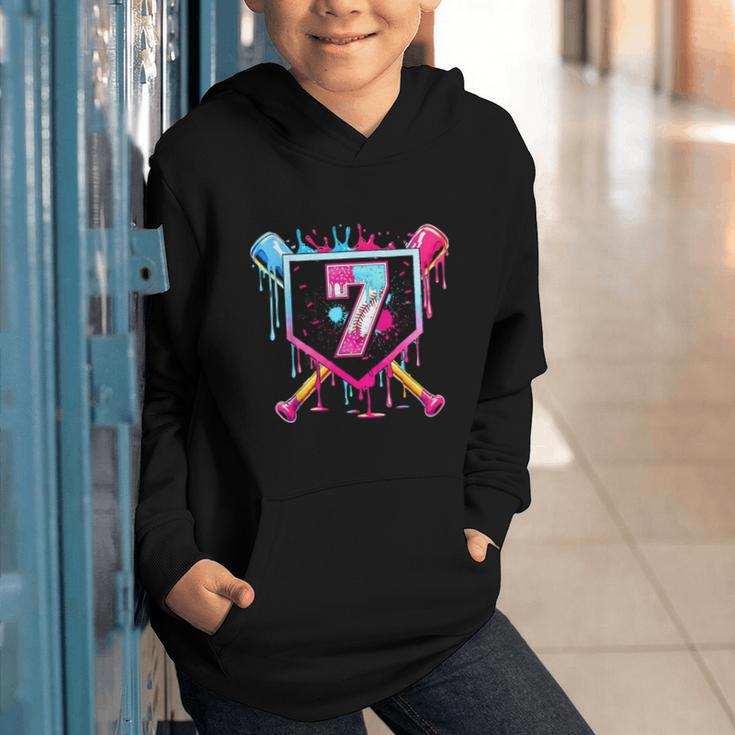 7th Birthday Boys Baseball Ice Cream Drip Boys Baseball Graphic Youth Hoodie