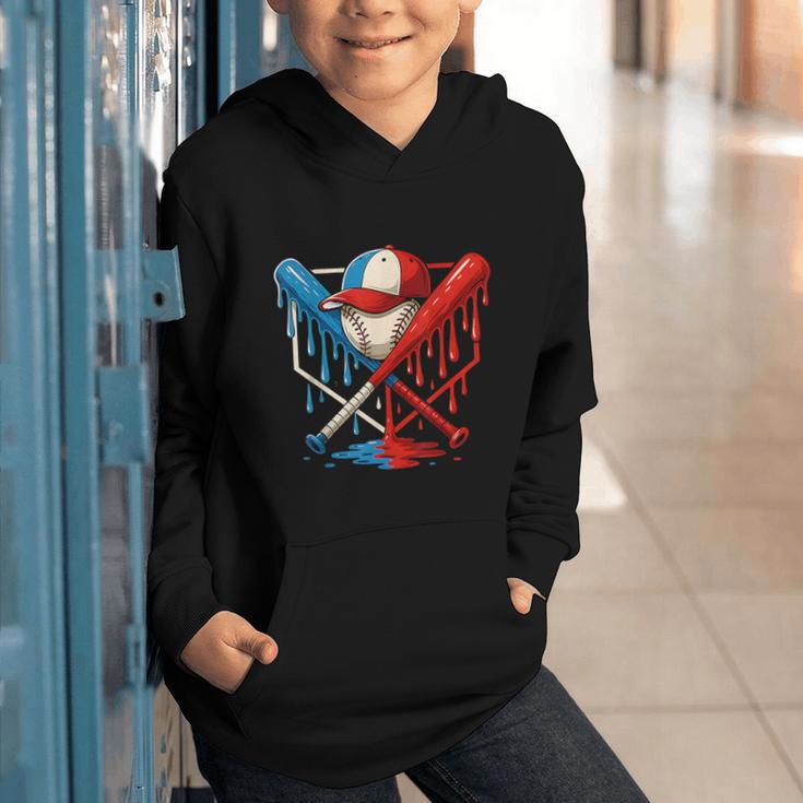 American Baseball Drip Graffiti Ball And Bat Graphic Youth Hoodie