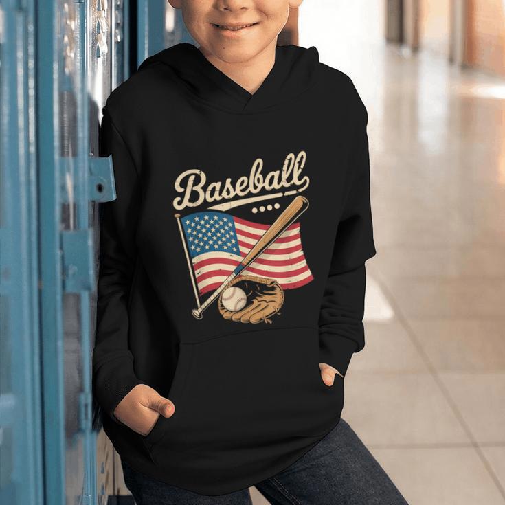 American Flag Baseball Player Bat Fan Catcher Pitcher USA Graphic Youth Hoodie