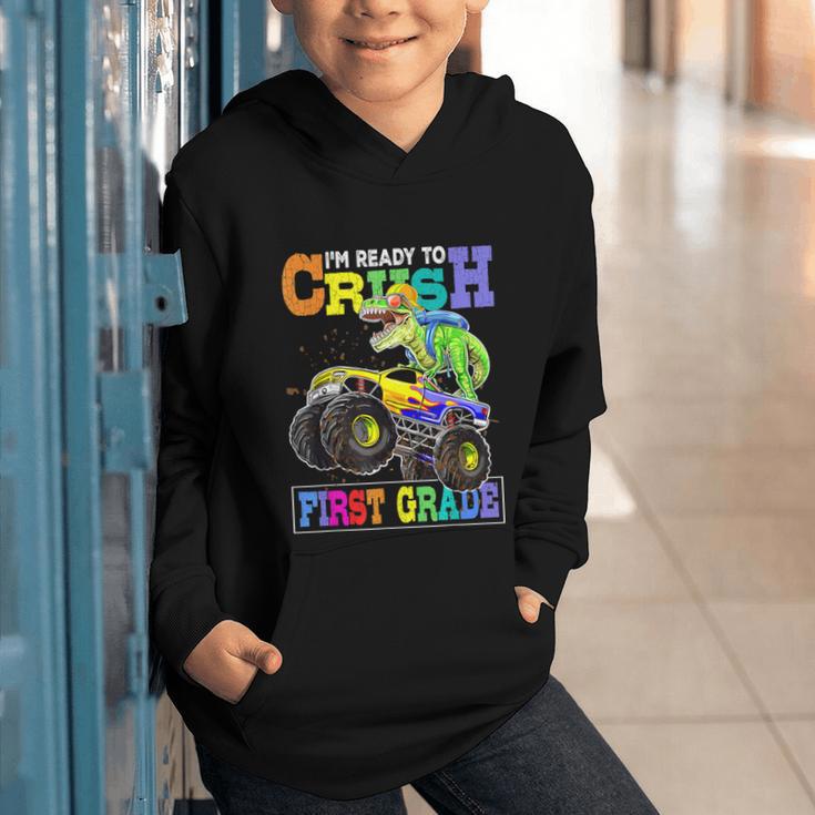 Back To School Boy Dinosaur I'm Ready To Crush First Grade Graphic Youth Hoodie
