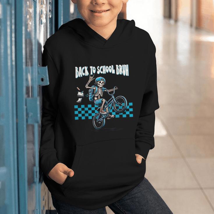 Back To School Bruh Boy Skeleton Riding On a BMX Bike Graphic Youth Hoodie