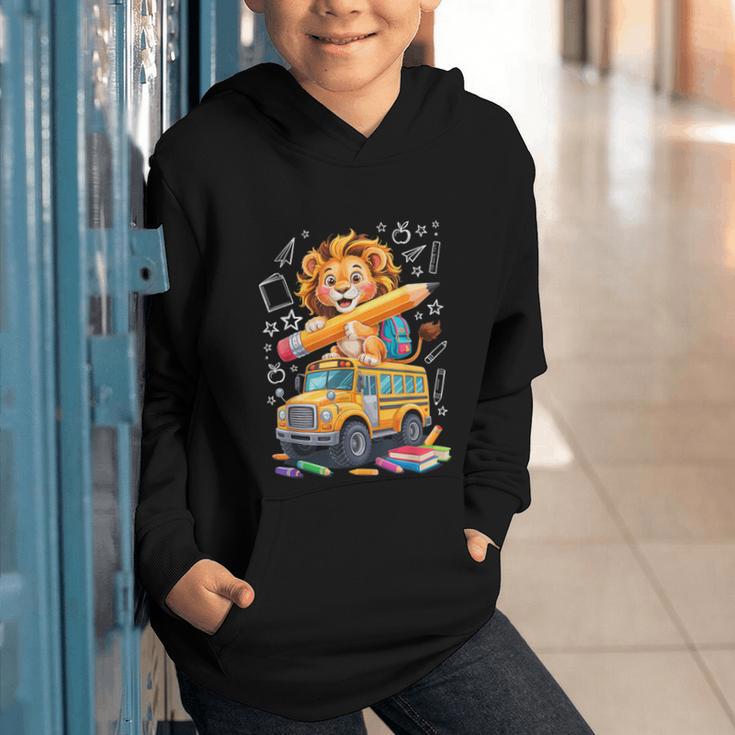Back To School Lion School Bus 100 Days Of School Graphic Youth Hoodie