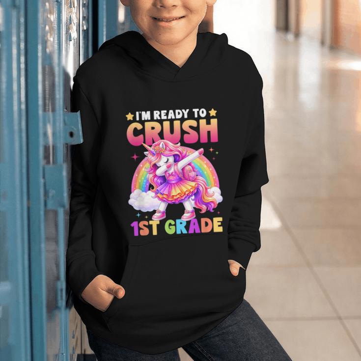 Back To School Unicorn Girls I'm Ready To Crush 1st Grade Graphic Youth Hoodie