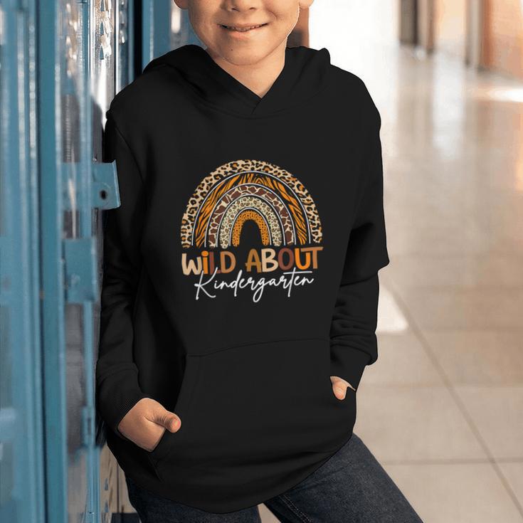 Back To School Wild About Kindergarten Leopard Rainbow Graphic Youth Hoodie