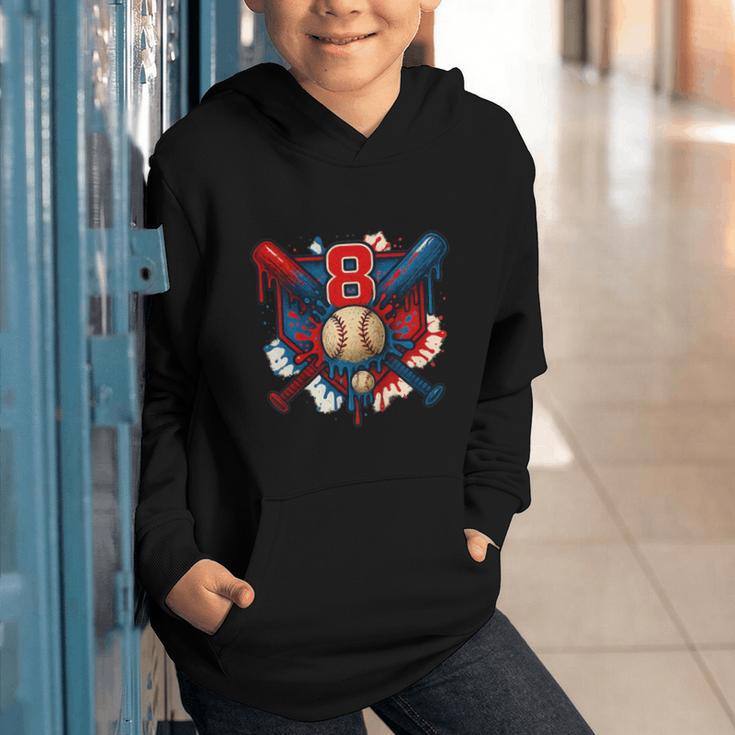 Baseball 8 Year Old Splash Drip 8th Birthday Boy Number 8 Graphic Youth Hoodie Baseball 8 Year Old Splash Drip 8th Birthday Boy Number 8 Graphic Youth Hoodie