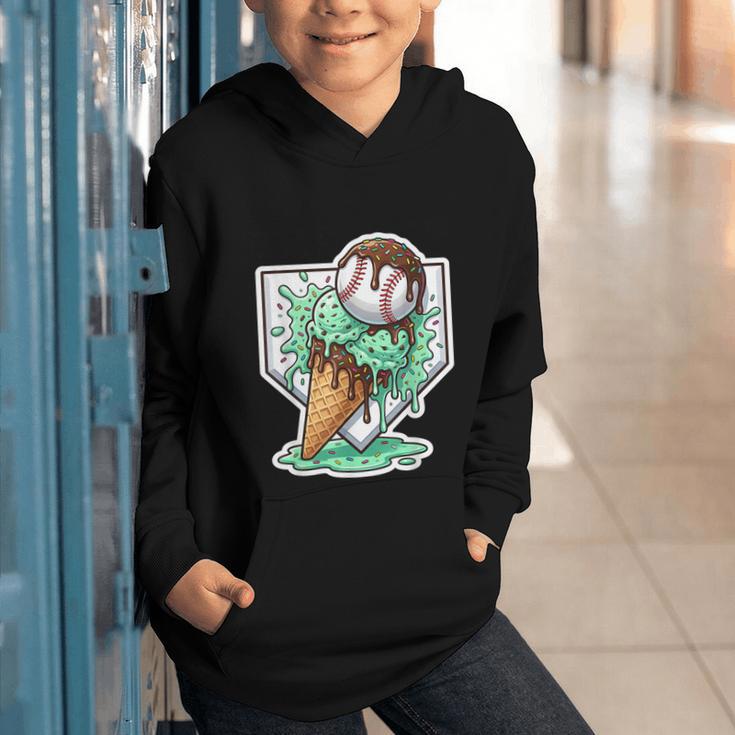 Baseball Boys Ice Cream Drip Baseball Boys Youth Mint Choco Graphic Youth Hoodie