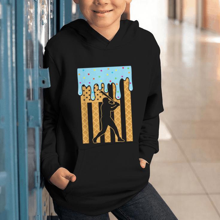 Baseball Drip Dripping Ice Cream Sport Player American Flag Graphic Youth Hoodie