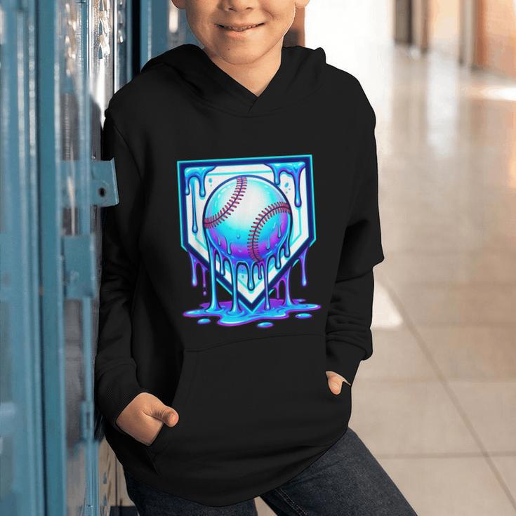 Baseball Drip Ice Cream Blue Glow Melt Ball Graphic Graphic Youth Hoodie