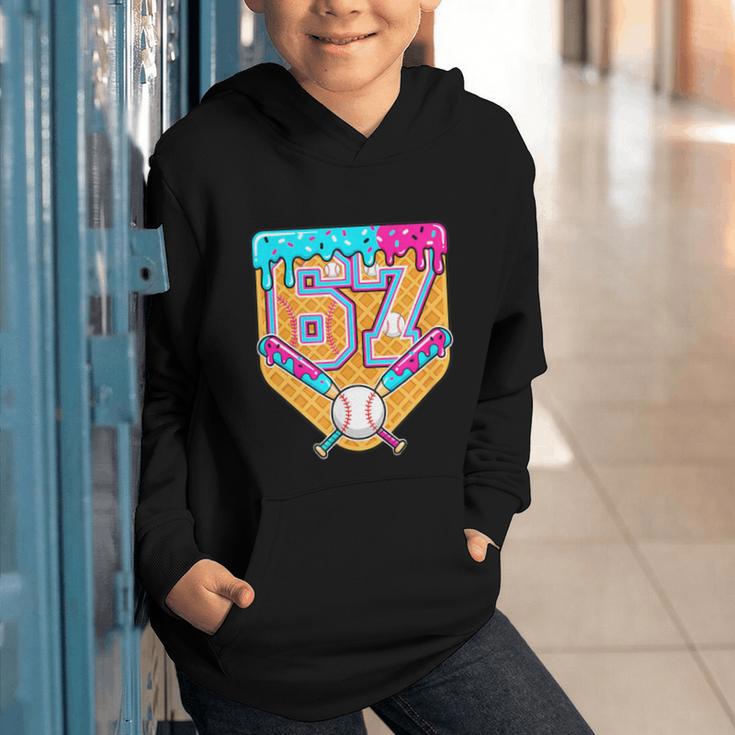 Baseball Drip Number 67 Ice Cream Home Plate Drip Graphic Youth Hoodie