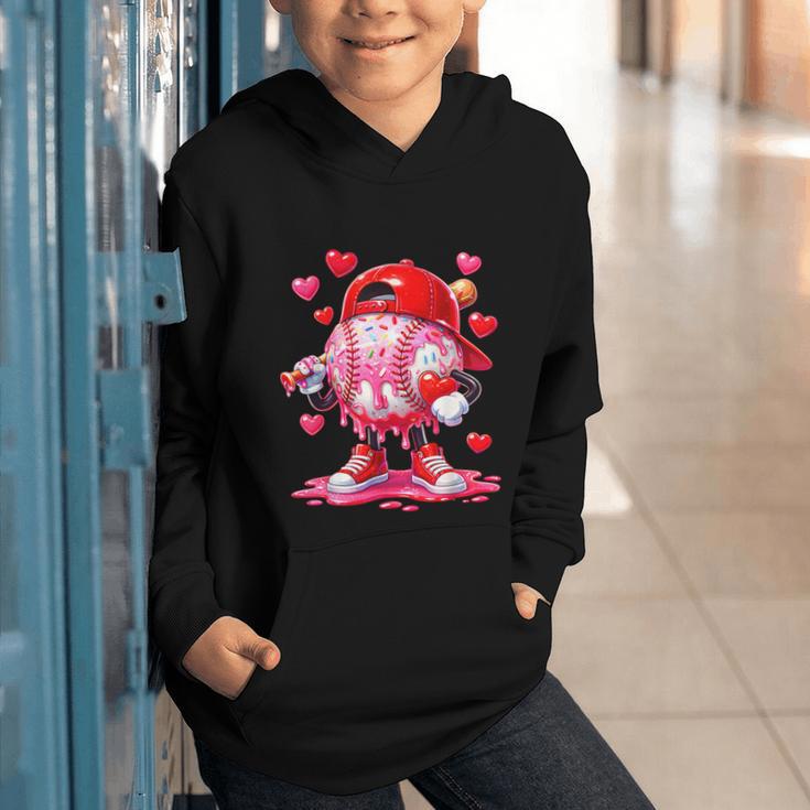 Baseball Drip Valentine Sports Vday Ice Cream Drip Heart Graphic Youth Hoodie