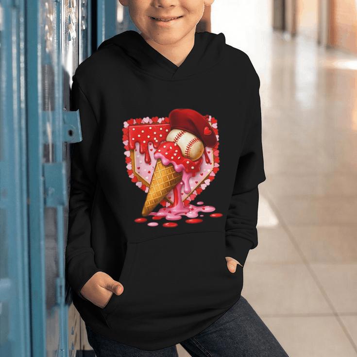 Baseball Heart Valentine Baseball Ice Cream Drip Boys Girls Graphic Youth Hoodie