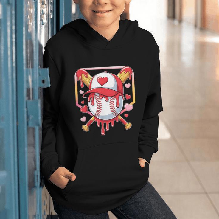 Baseball Heart Valentines Day Baseball Ice Cream Drip Boys Graphic Youth Hoodie