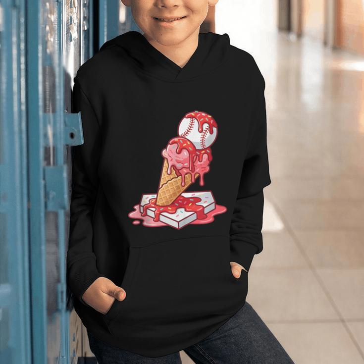 Baseball Ice Cream Drip Youth Strawberry Baseball Red Graphic Youth Hoodie