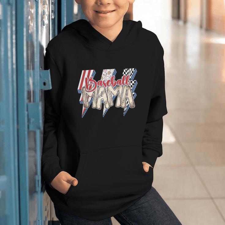 Baseball Mama Lightning Bolt Checkered Varsity Mother's Day Graphic Youth Hoodie Baseball Mama Lightning Bolt Checkered Varsity Mother's Day Graphic Youth Hoodie