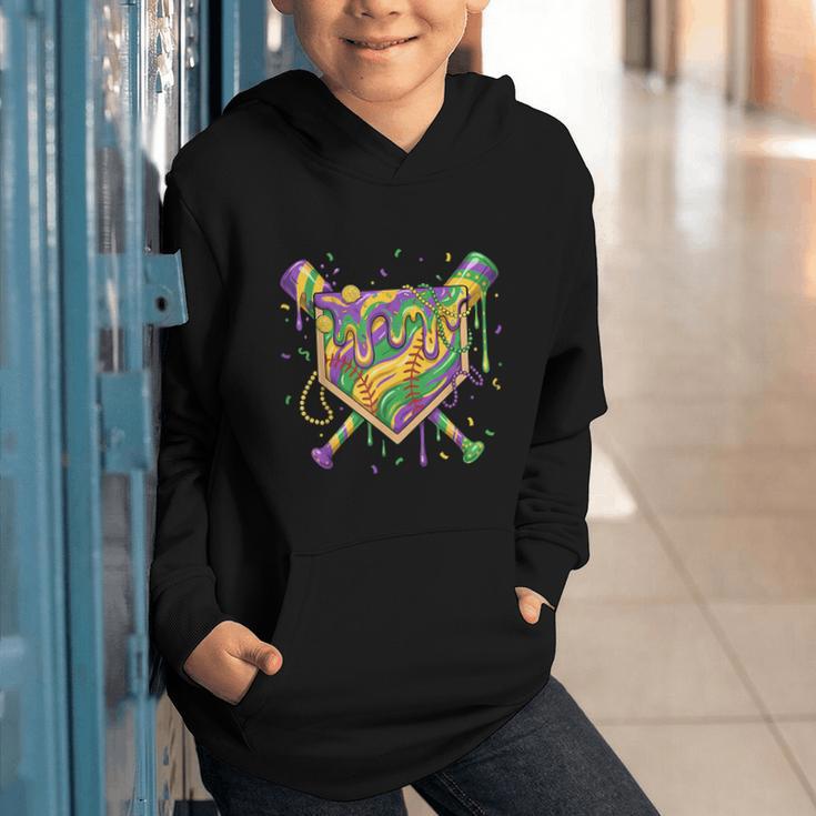 Baseball Mardi Gras Home Plate Ice Cream Drip Carnival Mask Graphic Youth Hoodie Baseball Mardi Gras Home Plate Ice Cream Drip Carnival Mask Graphic Youth Hoodie