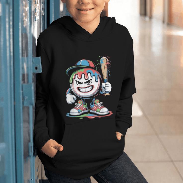 Baseball Mascot Attitude Graffiti Splash Bat Cap Graphic Youth Hoodie