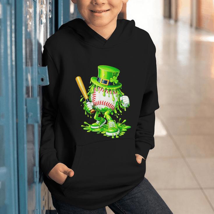 Baseball Player Ice Cream Drip Shamrocks St Patrick's Day Graphic Youth Hoodie