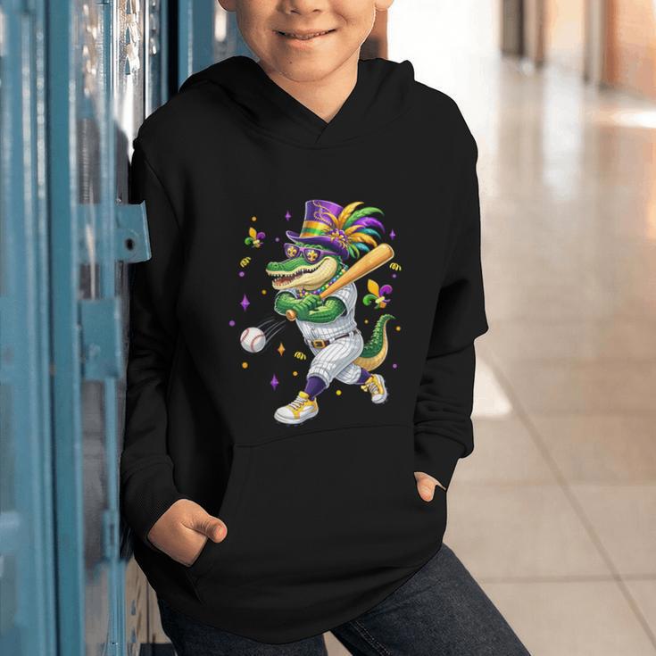 Baseball Player Mardi Gras Alligator Carnival Costume Beads Graphic Youth Hoodie Baseball Player Mardi Gras Alligator Carnival Costume Beads Graphic Youth Hoodie