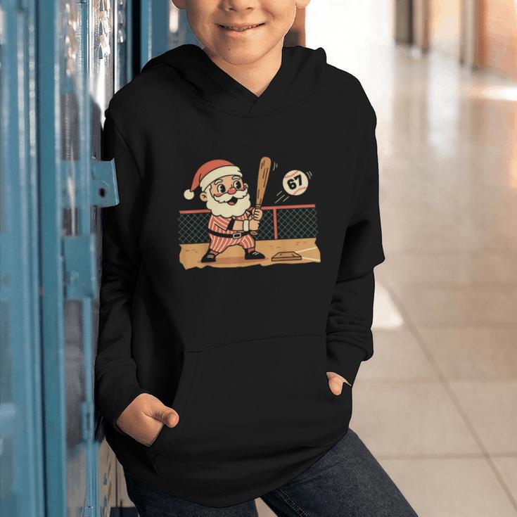 Baseball Santa 67 Christmas Xmas Boys Retro Graphic Youth Hoodie
