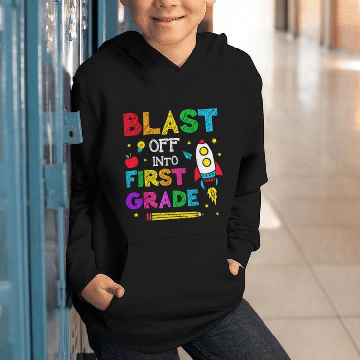 Blast Off Into First Grade Squad First Day Back To School Graphic Youth Hoodie